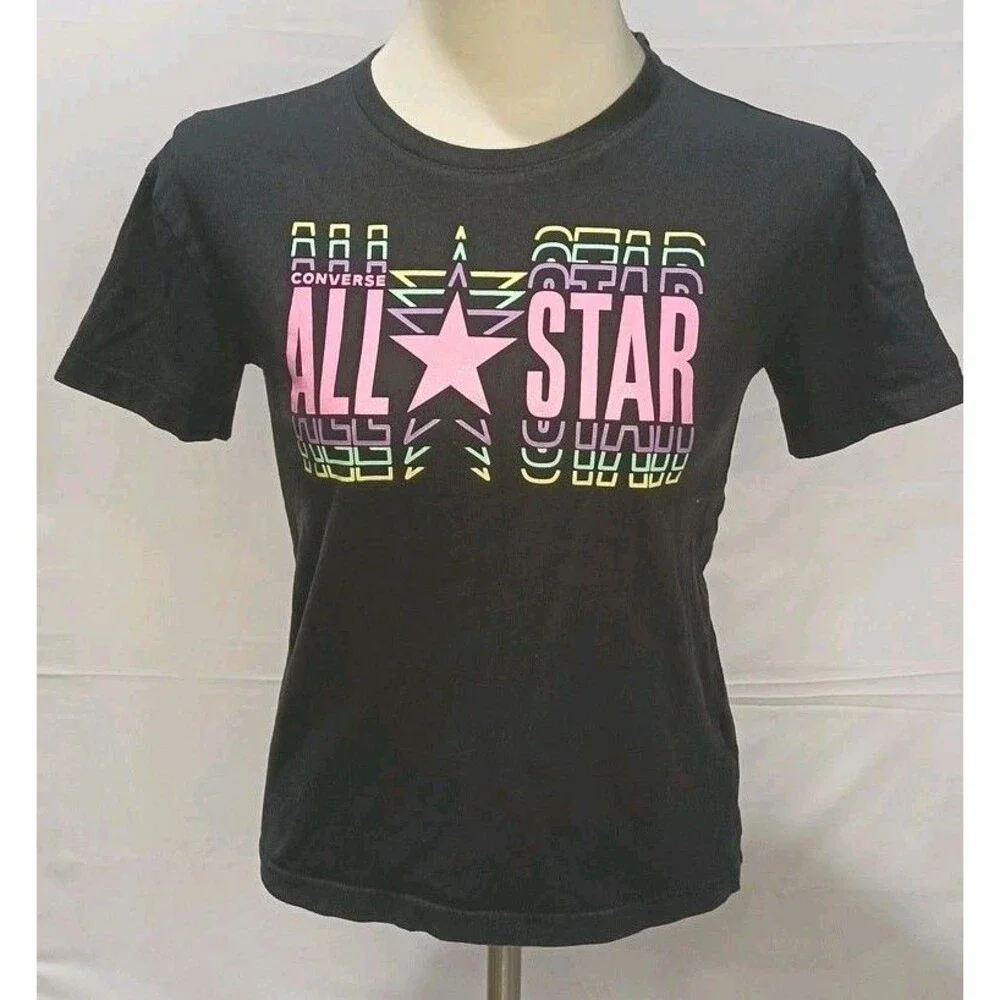 Converse All Star Girls Size L Graphic Black T-shirt
